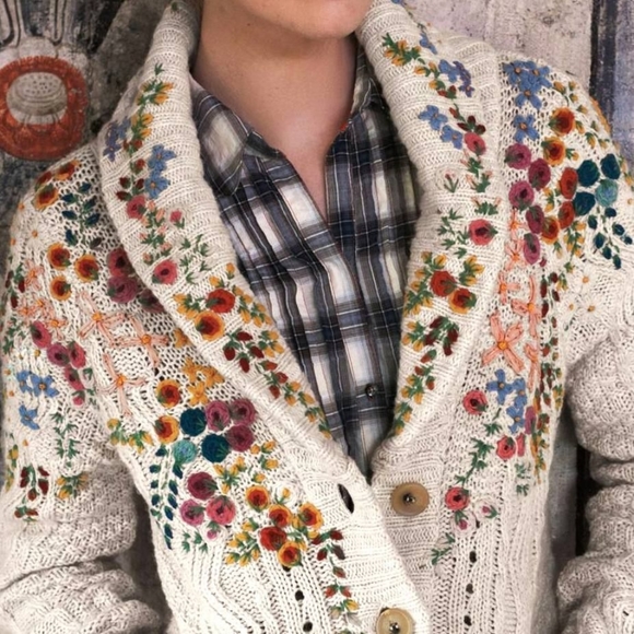Anthropologie Sweaters - Anthropologie Embroidered Cableknit Cardigan